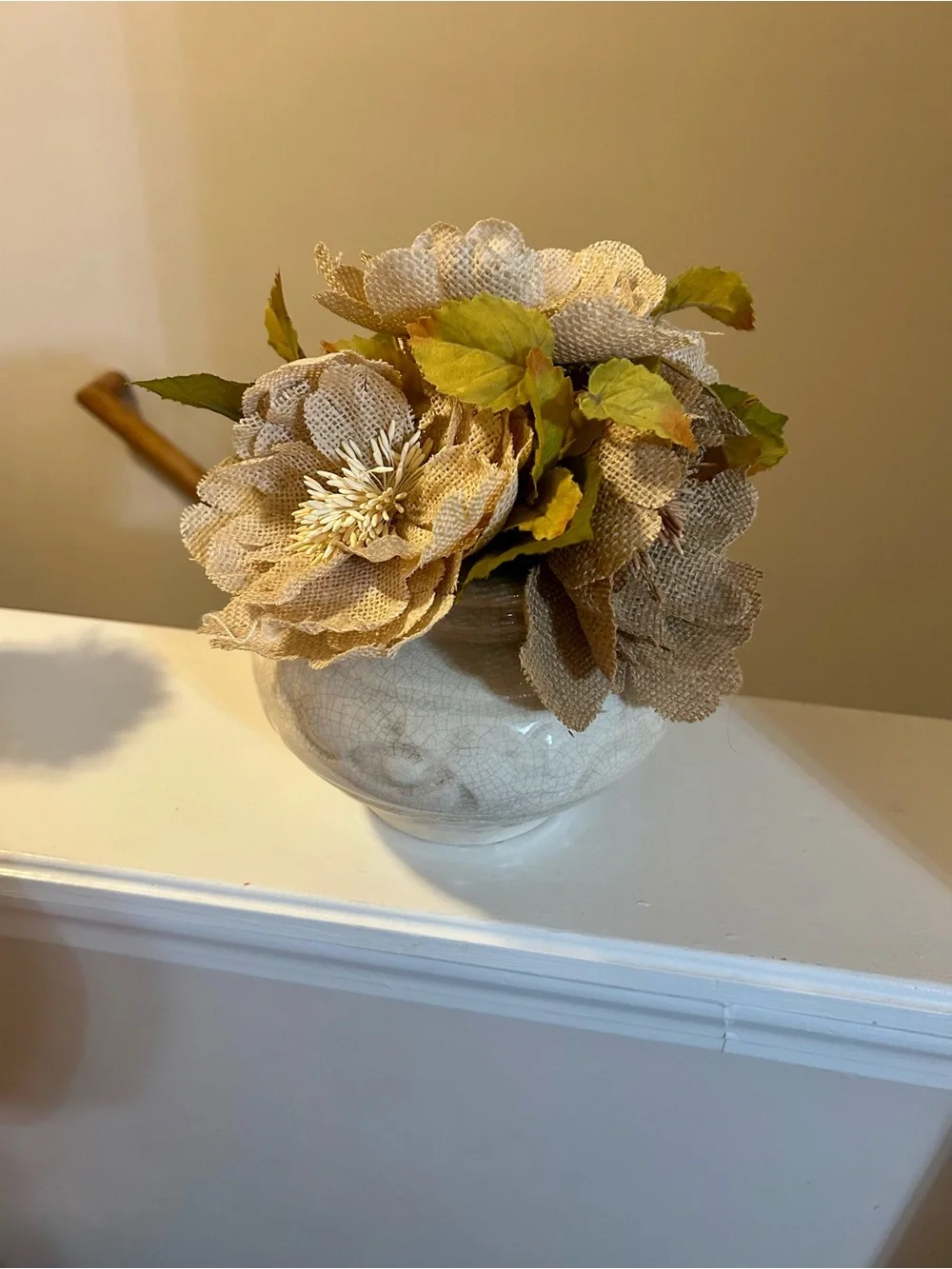 Kirklands Burlap Peony Arrangement in Cream and Green burlap
